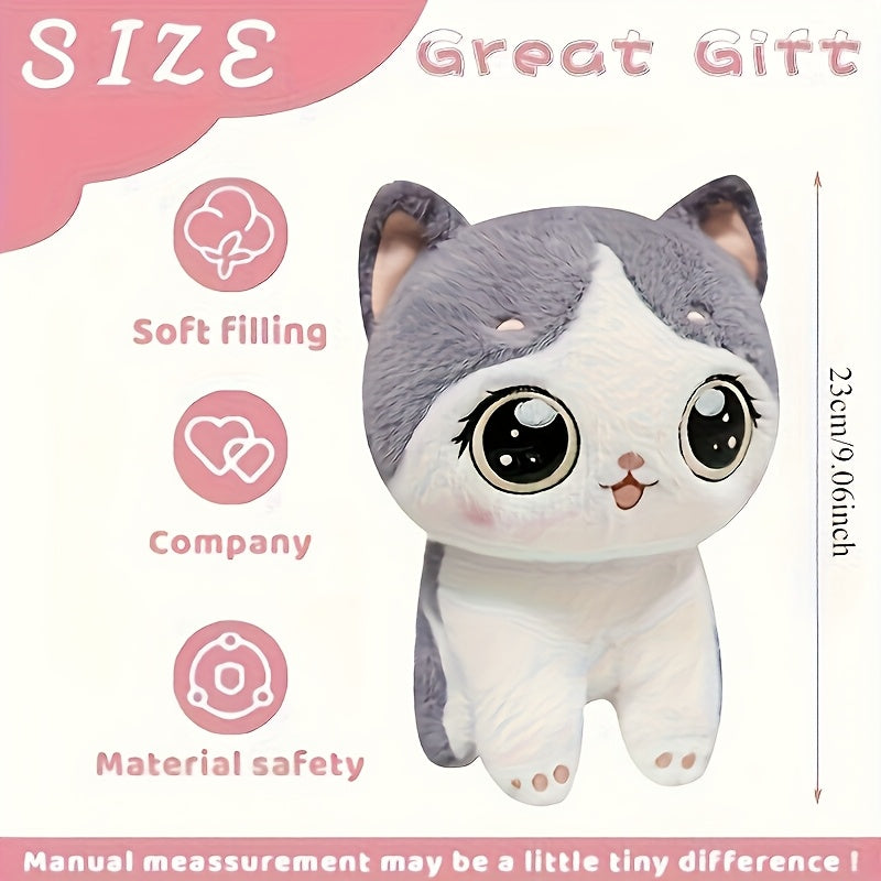 Cute Grey Cat Plush Toy - Cartoon Design - Home Decor & Gift