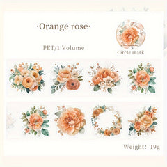 Waterproof Rose & Sunflower Patterned PET Tape for Crafts & Decor, Cuttable