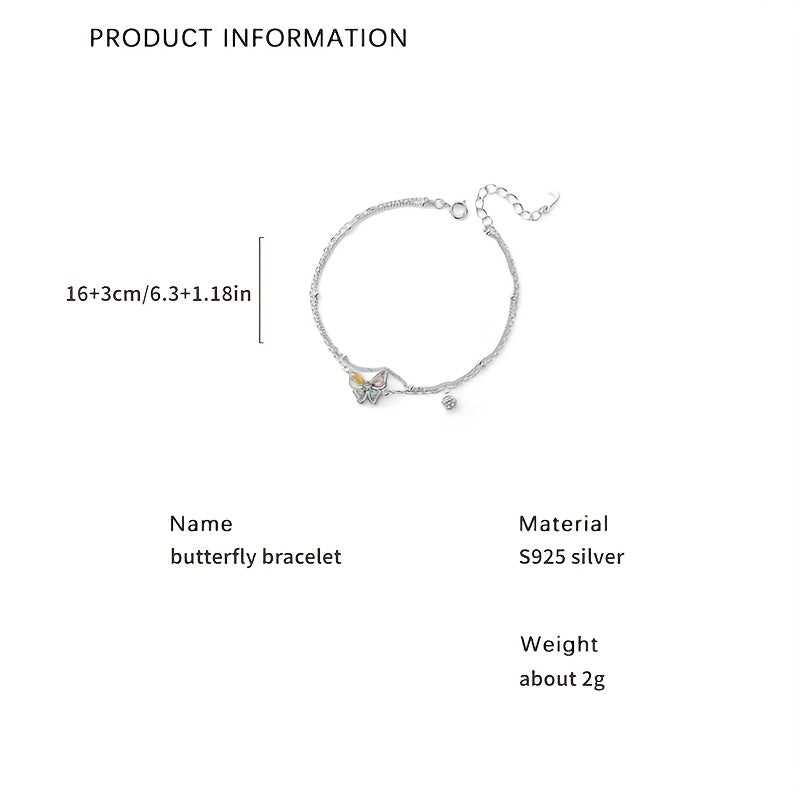 Colorful Zircon Butterfly Double Layer Bracelet - 925 Sterling Silver
