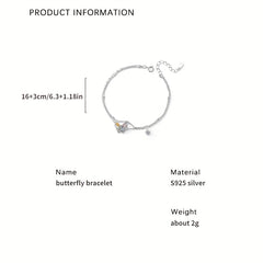 Colorful Zircon Butterfly Double Layer Bracelet - 925 Sterling Silver
