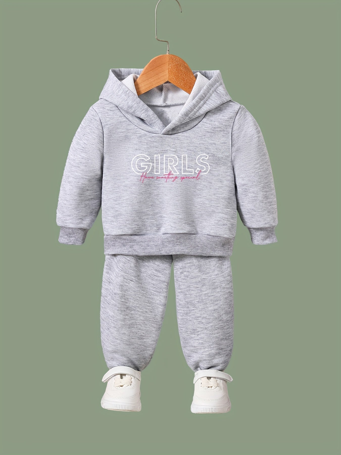 Girls 2pcs Cartoon Pattern Hooded Sweatshirt & Sweatpants Set