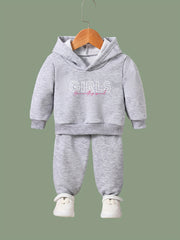 Girls 2pcs Cartoon Pattern Hooded Sweatshirt & Sweatpants Set