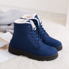 Women's Fleece Ankle Snow Boots Thermal Lace Up Flat Shoes