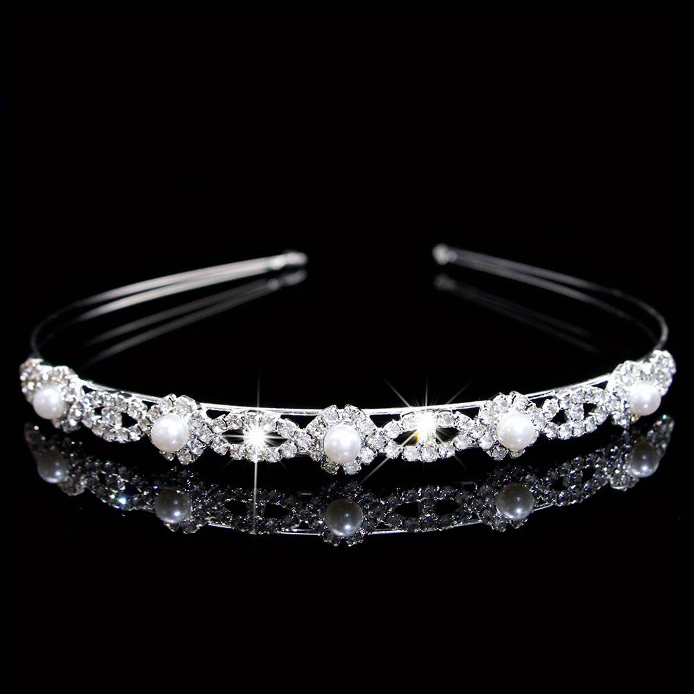 Rhinestone Double Layer Queen Crown Tiara Headband Bridal Wedding Hair Accessory
