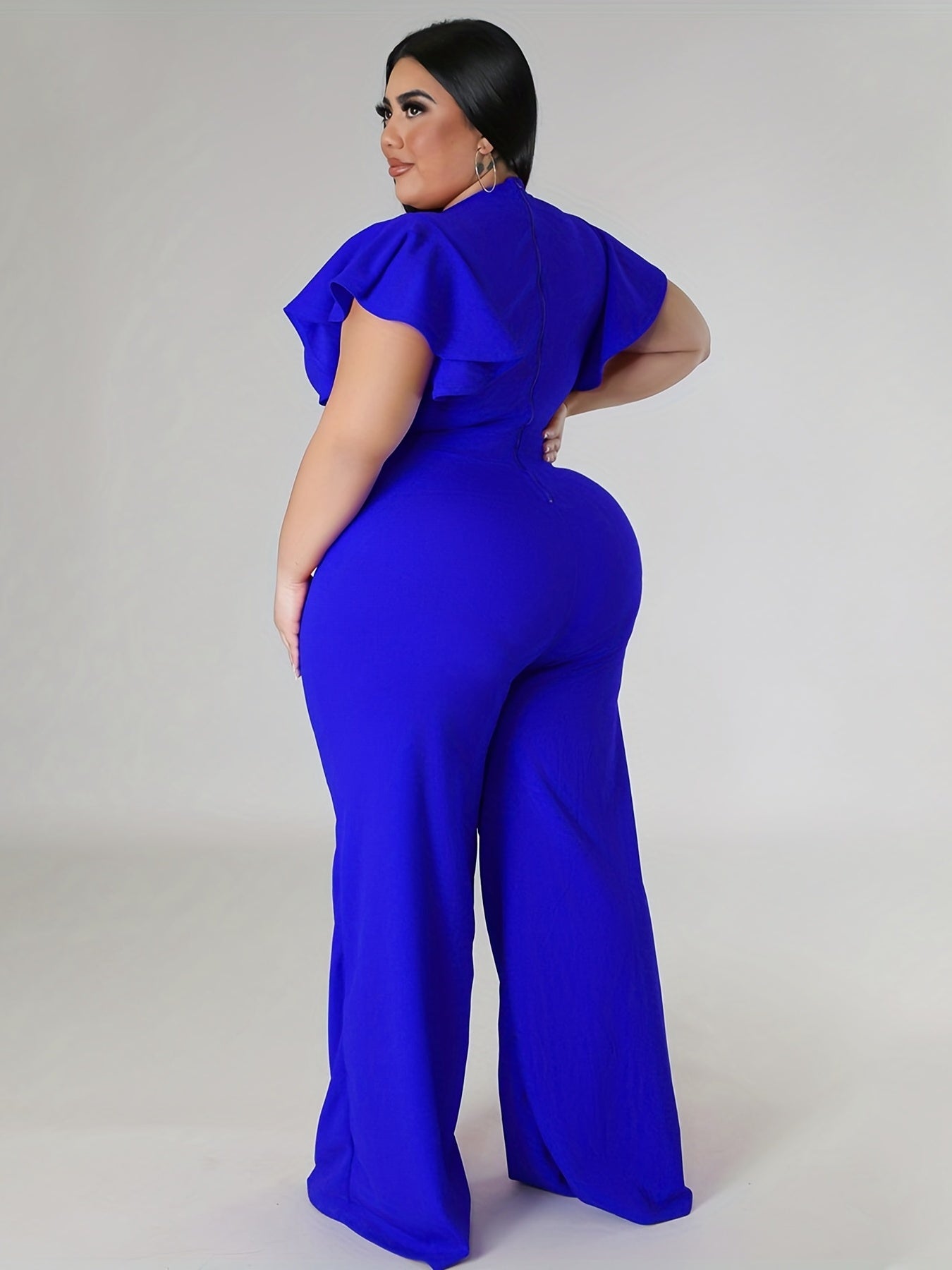 Solid Butterfly Sleeve Wide Leg Jumpsuit