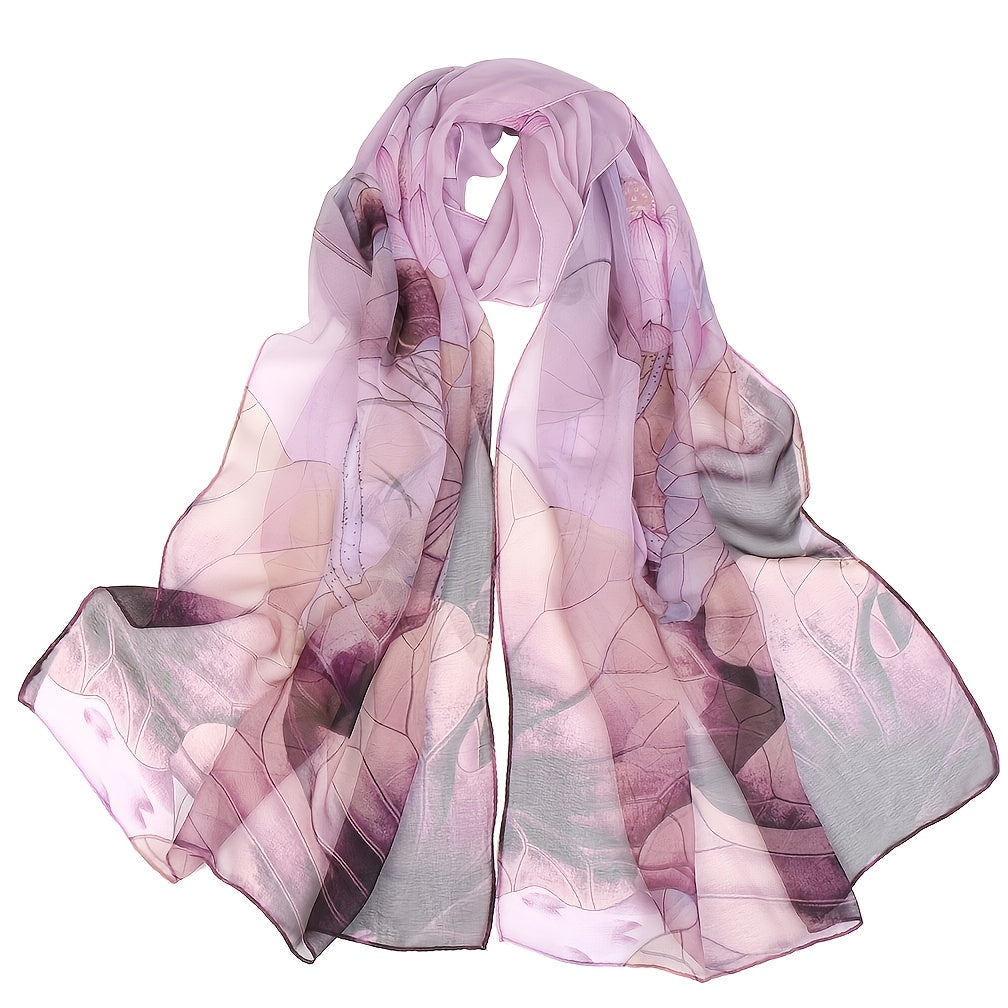 Lotus Pink Floral Print Lightweight Scarf for Women