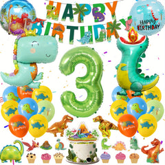 Dinosaur Birthday Decorations Set - Banners, Foil Balloons, Latex Balloons