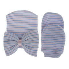 Baby Girls' Knit Bow Cap & Mittens Set for Autumn/Spring