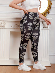 Gothic Leggings Women's Plus Leopard Skull Print Elastic High Rise Str