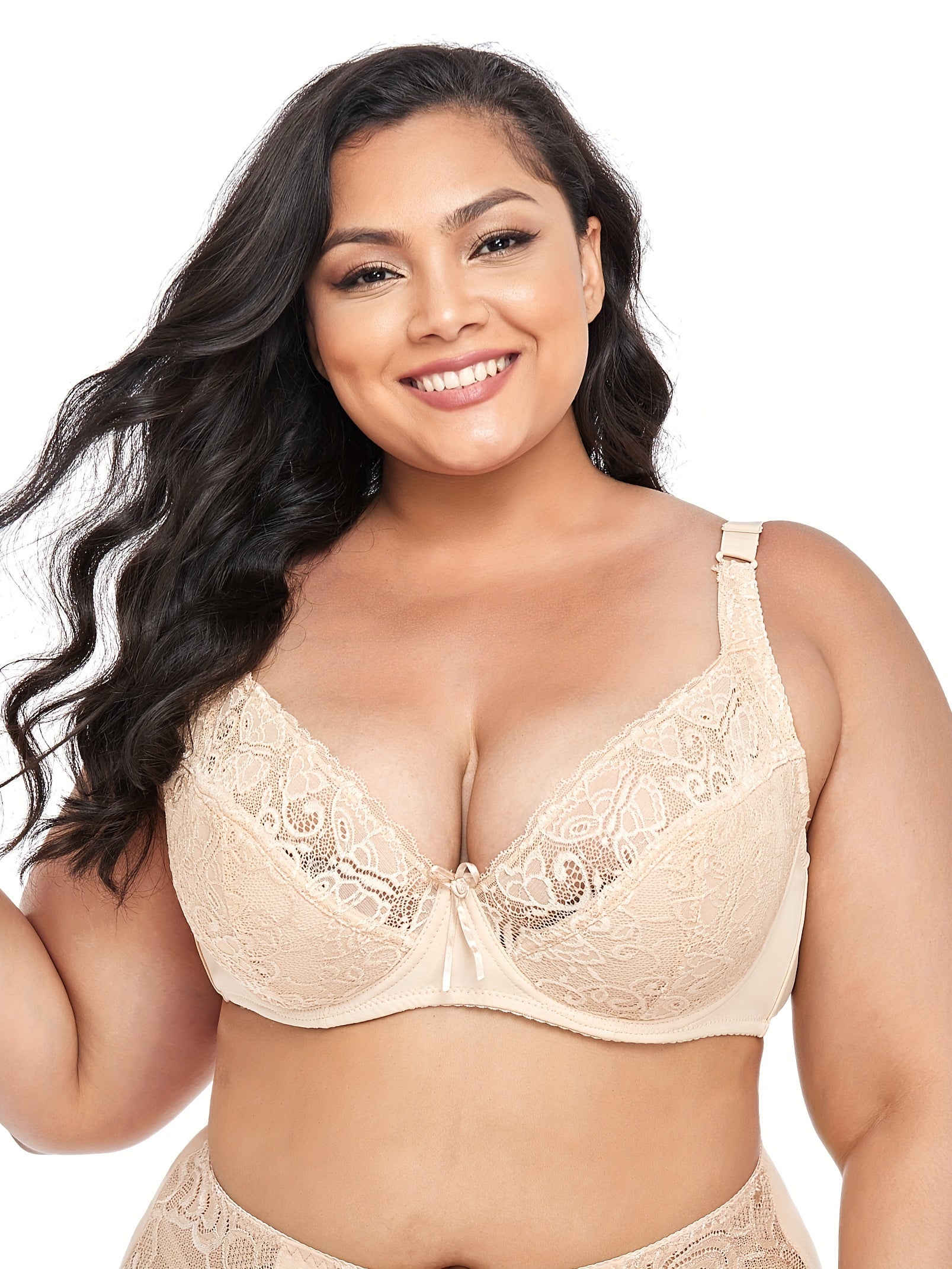 Sexy Bra Women's Plus Solid Contrast Lace Underwire Light Padding