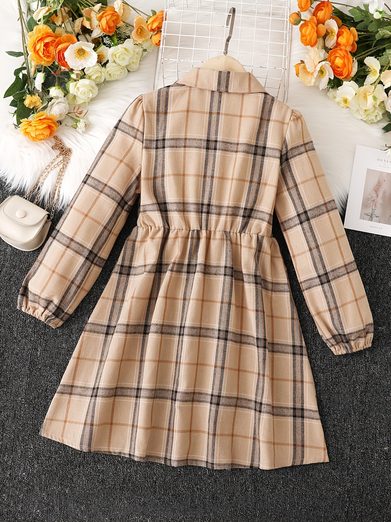 Girls Long Sleeve Lapel Dress with Dress Pattern