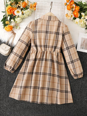 Girls Long Sleeve Lapel Dress with Dress Pattern