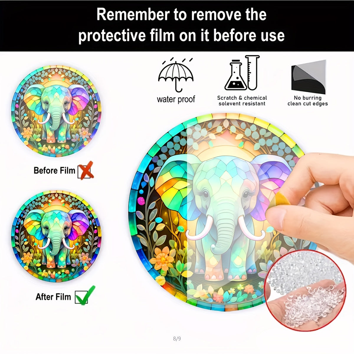 3D Elephant Stained Glass Ornament - Home Decor Gift