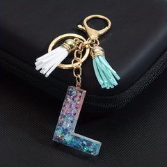Resin Initial Letter Keychain w/ Tassel Small Bag Accessories Keyring Pendant