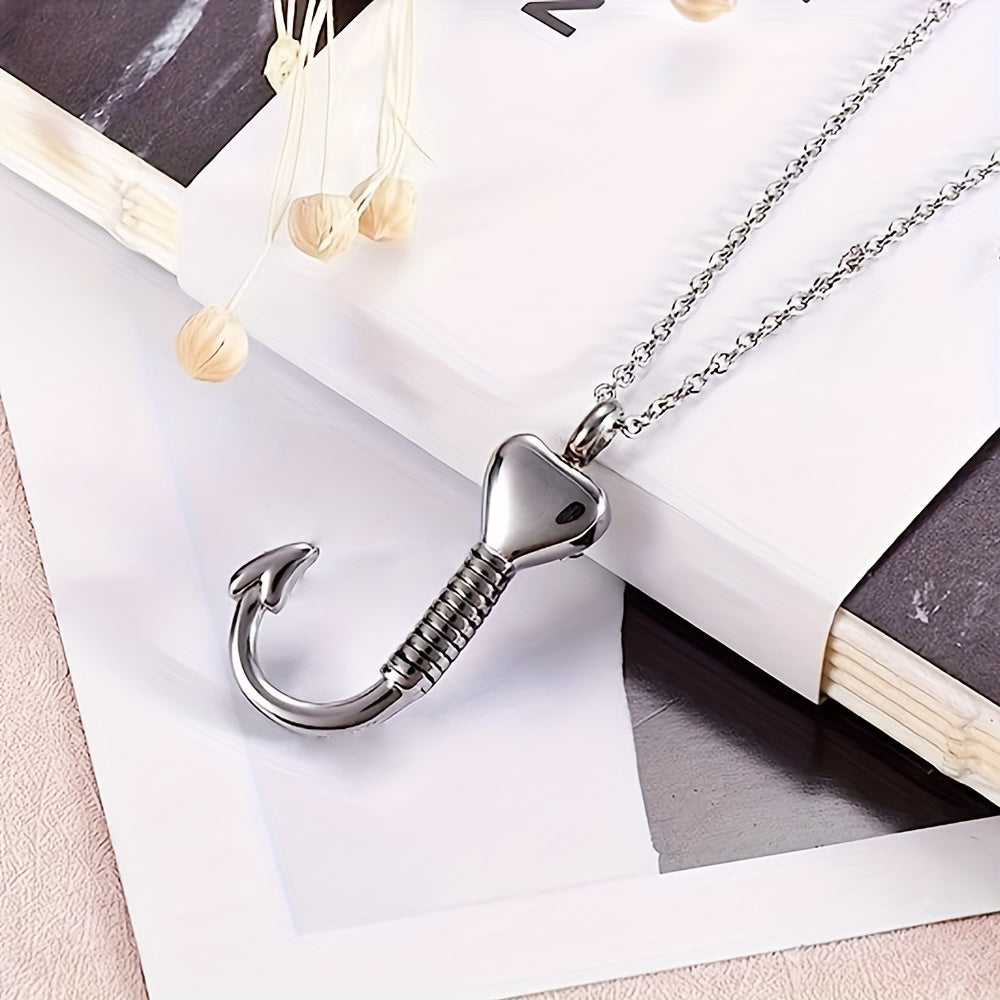 Waterproof Heart Fish Hook Cremation Jewelry Ashes Urn Necklace