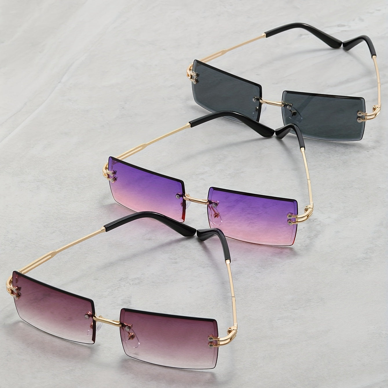 3 Pairs Men's Rimless Sunglasses UV Protection