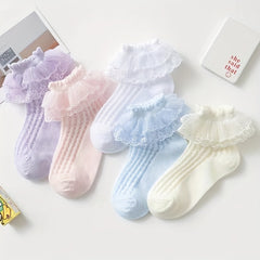 5 Pairs Lace Brim Cotton Socks for Girls