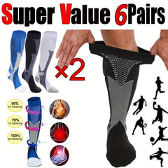 6 Pairs Men's Compression Sport Socks, Nylon Blend, Breathable