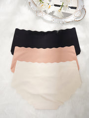 3pcs Seamless Scallop Trim Briefs Stretchy Intimates Panties Women's Lingerie