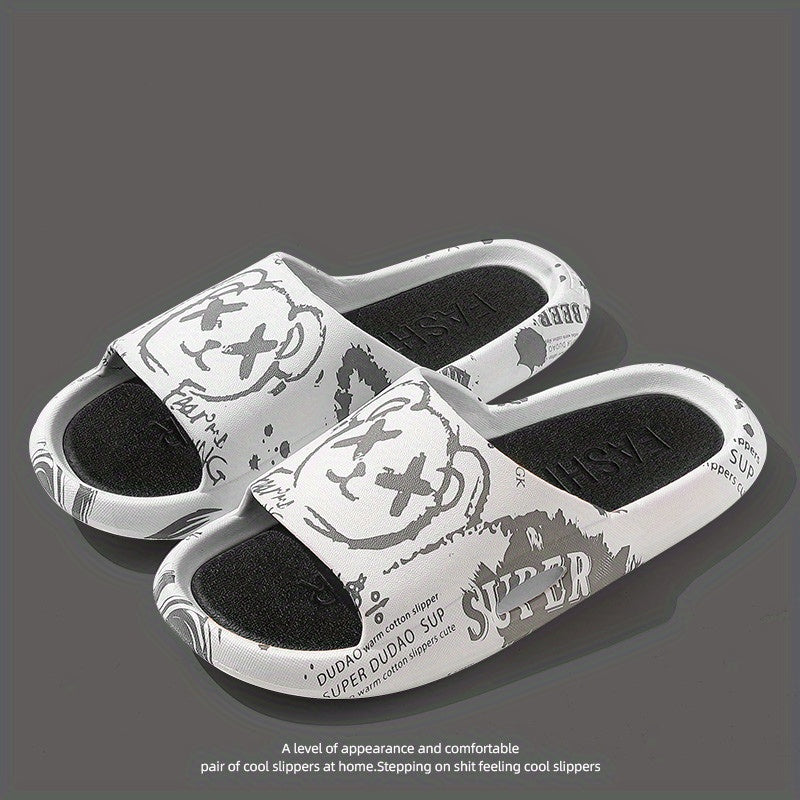 Men's Bear Print Non Slip Open Toe Slides