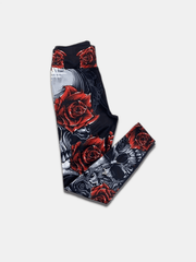 Skull & Flower Print High Waist Yoga Pants for Women