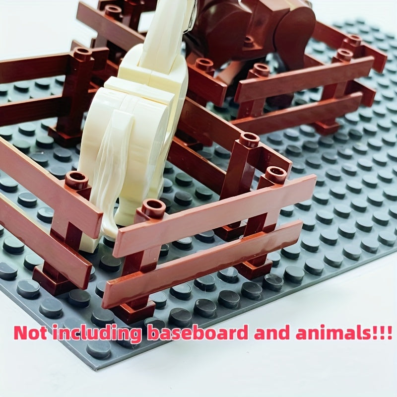 8pcs Brown Building Blocks Fence Set for DIY Animal Scenes