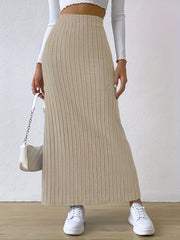 Ribbed Split Skirt High Waist for Spring & Summer Women's Clothing