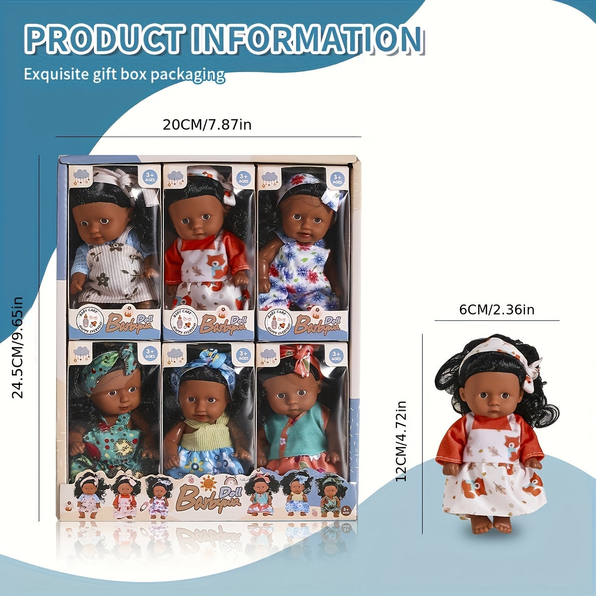 6pcs African Girl Doll Set with Clothes and Curly Hair for Children 3-8