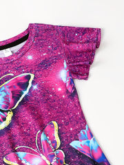 Butterfly Graphic Dress Girls Short Sleeve Summer Party Gift