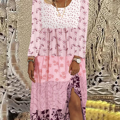 Colorblock Floral Print Maxi Dress Long Sleeve