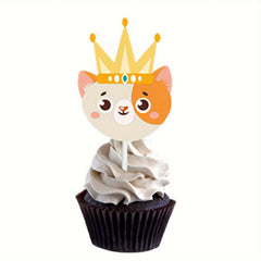 12pcs Cat Theme Birthday Party Cake Plate Set with Cat Face Flag
