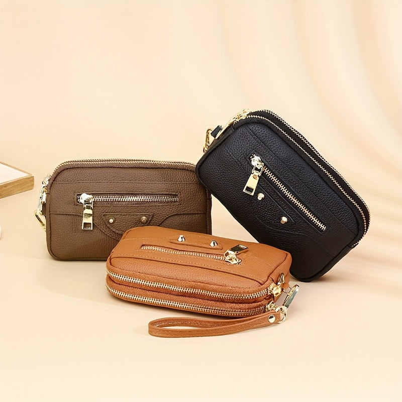 Leather Women's Long Wallet with Zipper Closure