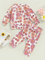 2pcs Toddler Girls Floral Print Top & Pants Set