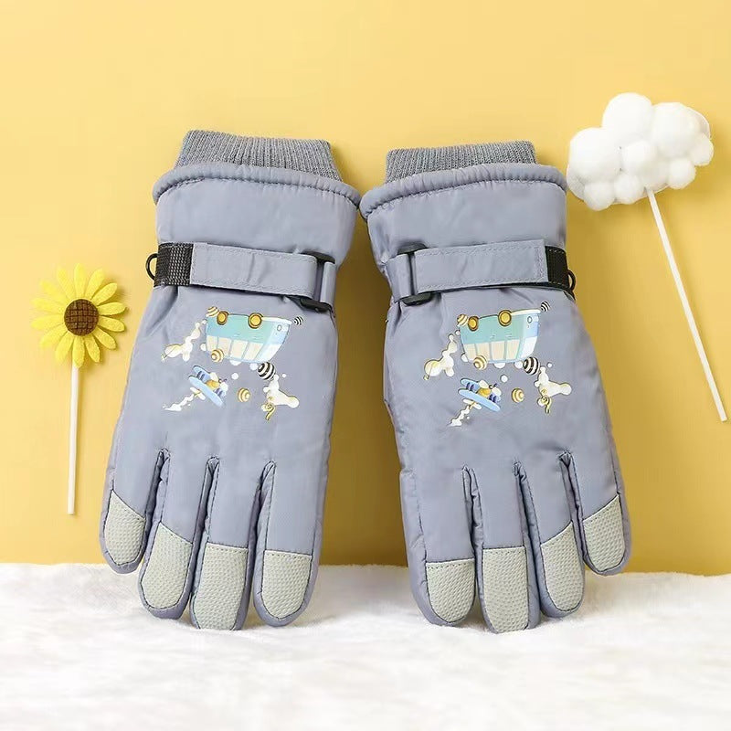 Kids' Warm Waterproof Cartoon Cycling Gloves, Ages 8-11
