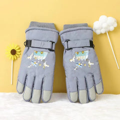 Kids' Warm Waterproof Cartoon Cycling Gloves, Ages 8-11