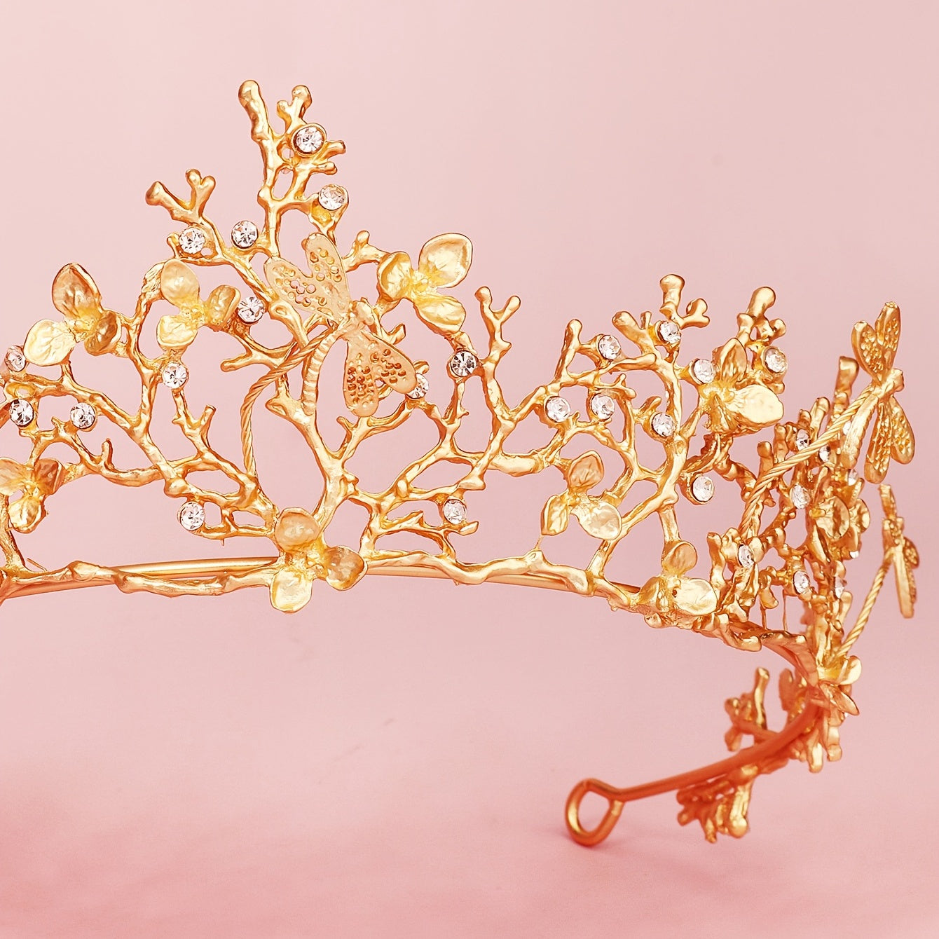 Vintage Crown Baroque Golden Tiara Bridal Headpiece Dragonfly Headband