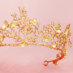 Vintage Crown Baroque Golden Tiara Bridal Headpiece Dragonfly Headband