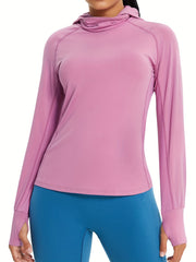 Women's Long Sleeve Loose Fit Workout Top with Hoodies Pockets