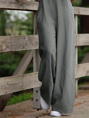 Solid Sleeveless Wide Leg Jumpsuit With Pockets
