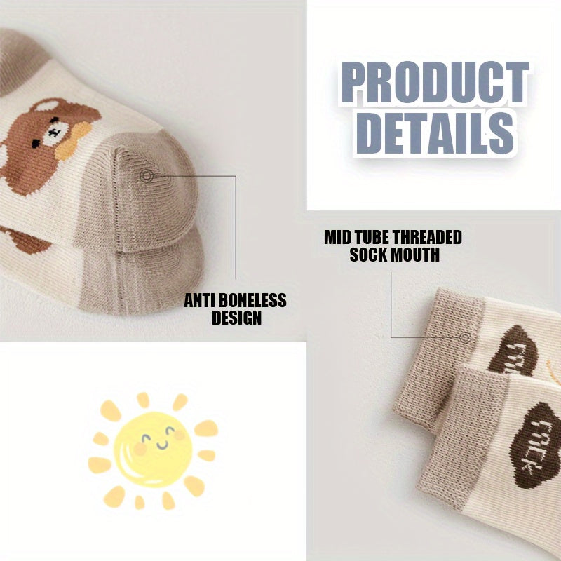 5 Pairs Boy's Cartoon Striped Crew Socks Comfortable Casual Style Unisex Socks