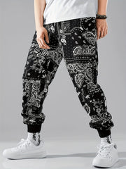 Men's Graphic Cargo Pants With Drawstring Comfy Casual Slightly Stretch Pants