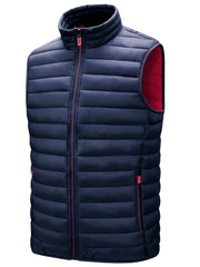 Men's Winter Vest Zipper Pockets Stand Collar Zip Up