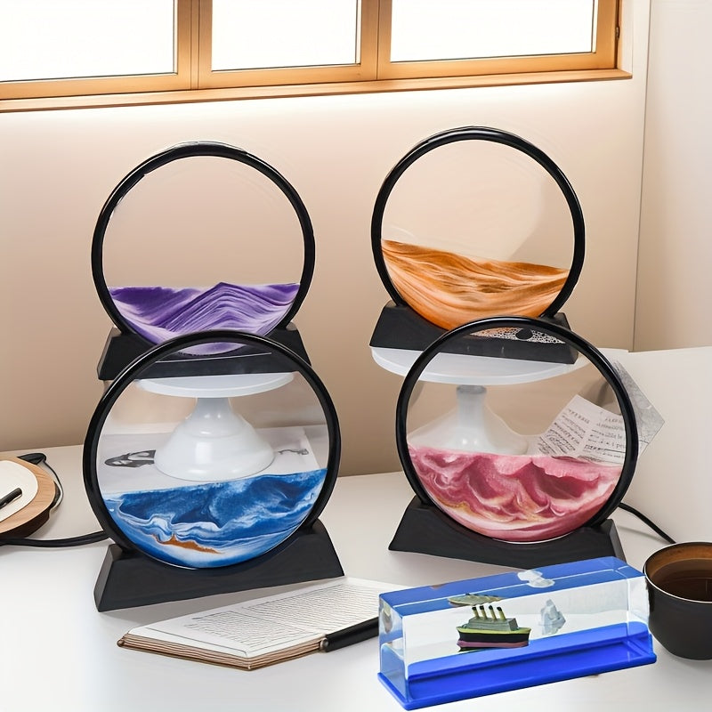 3D Sand Art Hourglass Ocean Wave Design Glass Fiber Decor Ornaments