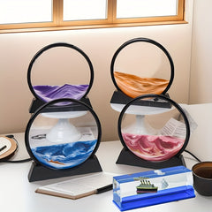 3D Sand Art Hourglass Ocean Wave Design Glass Fiber Decor Ornaments