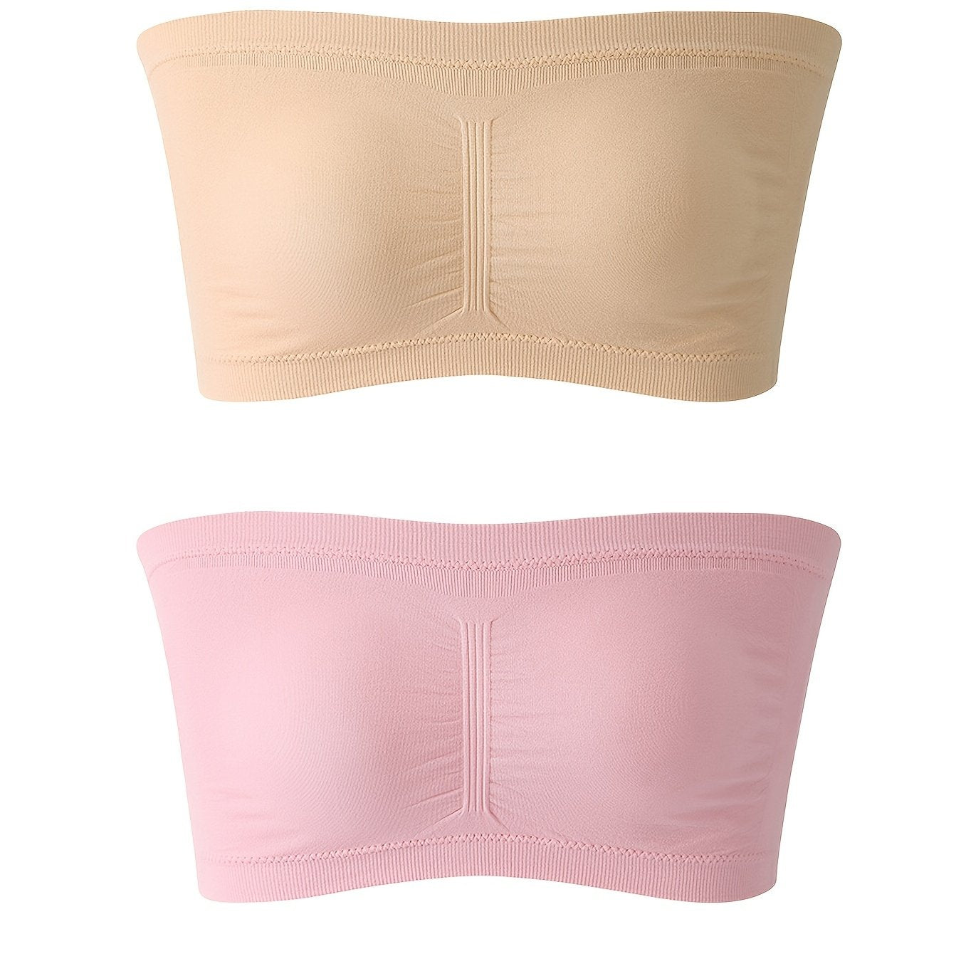 2pcs Strapless Bandeau Bras Comfy & Soft Stretch Everyday Bra