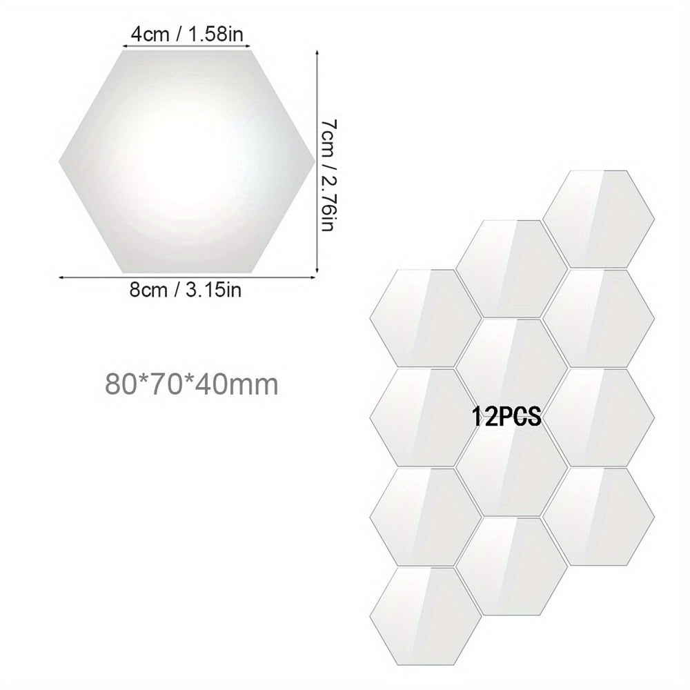 12 Removable Acrylic Mirror Set Wall Sticker Decal Hexagonal Mirror Tile Decal