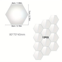 12 Removable Acrylic Mirror Set Wall Sticker Decal Hexagonal Mirror Tile Decal