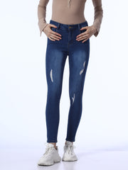 High Rise Ripped Cropped Skinny Jeans Mid Waist Distressed Denim Pants