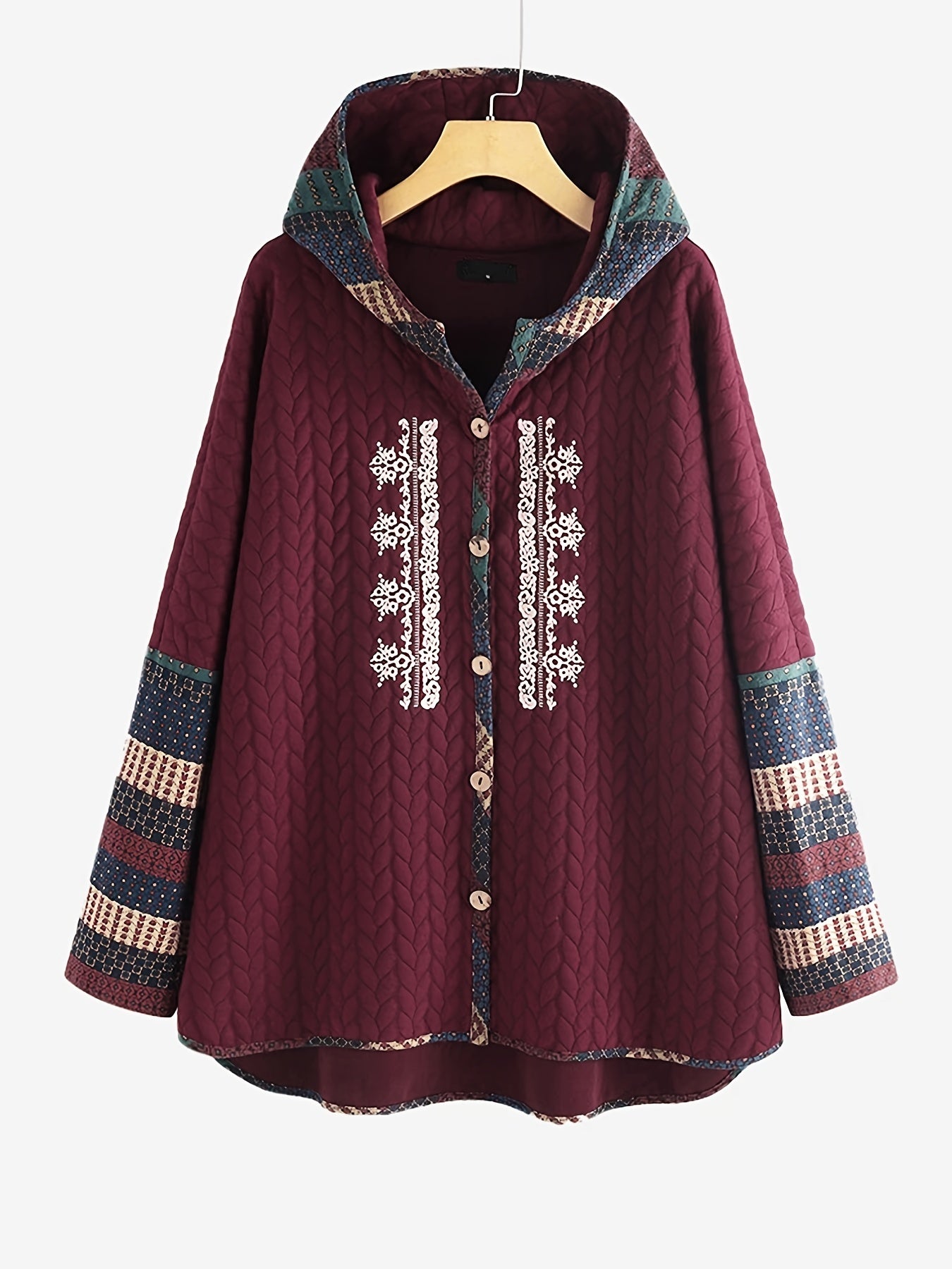 Ethnic Print Ribbed Coat Women's Outerwear