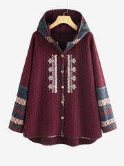 Ethnic Print Ribbed Coat Women's Outerwear
